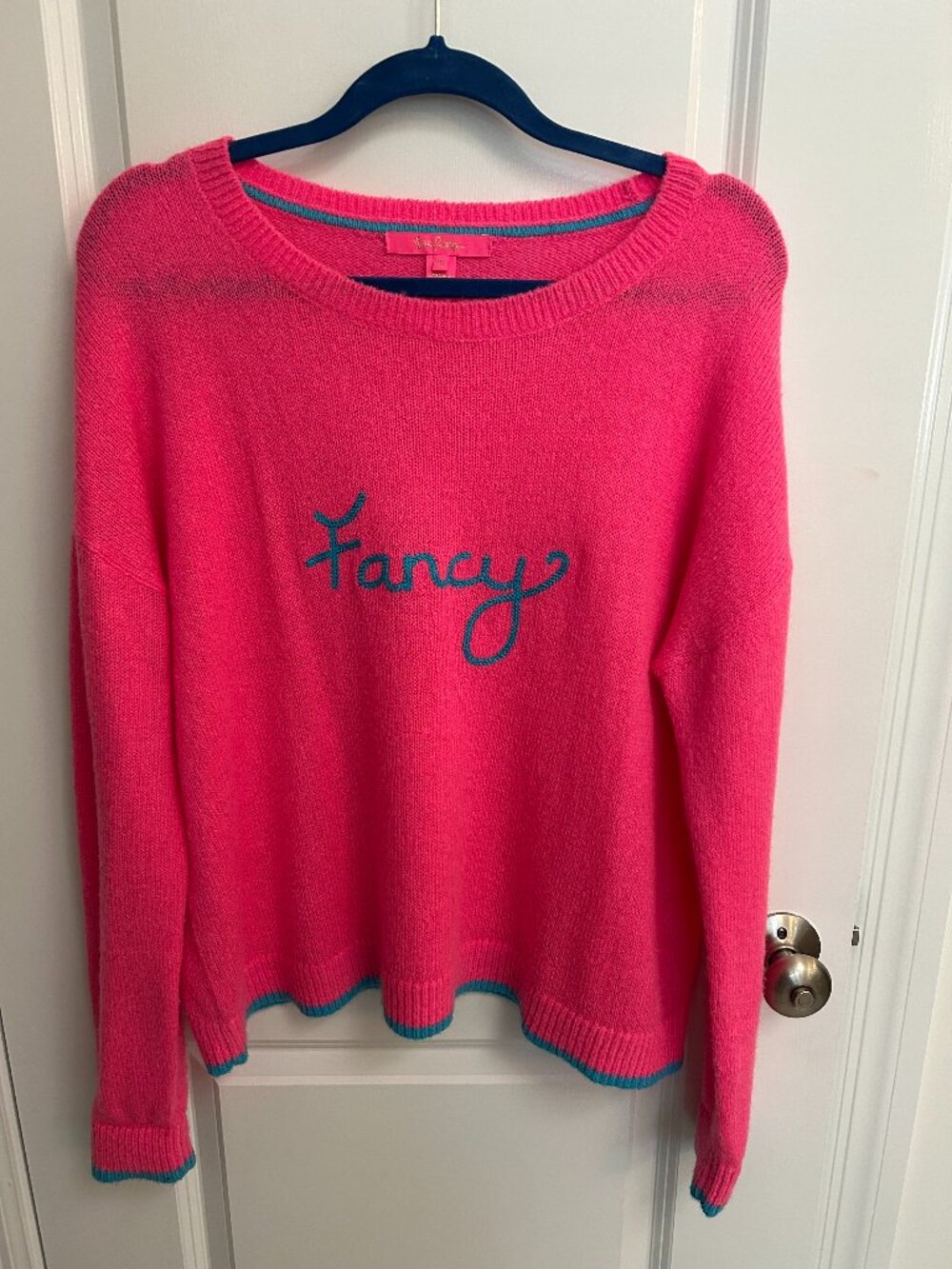 Lilly Pulitzer Charlton FANCY Sweater XL in Pink w/Chainstitch Embroidery